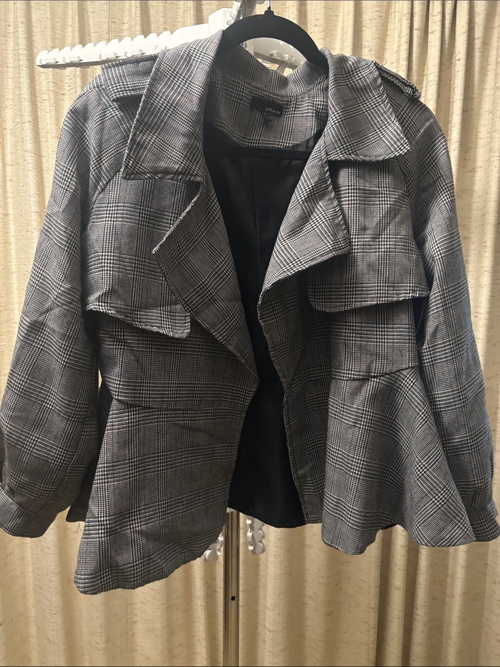 Plaid Gray Trench Coat Jacket - Unbranded